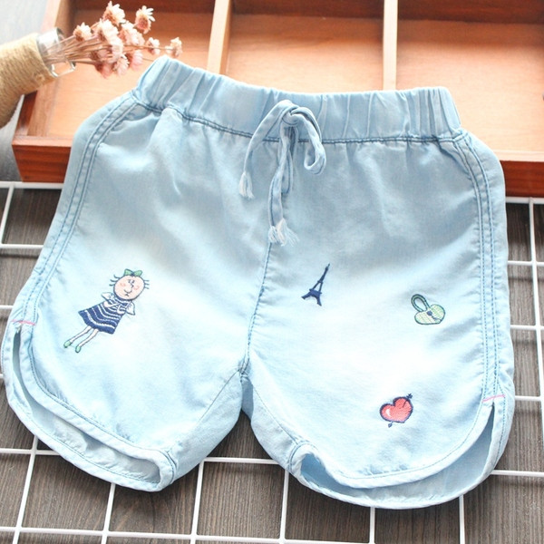 Gyerek rövidnadrág kék színben lányoknak hímzéssel