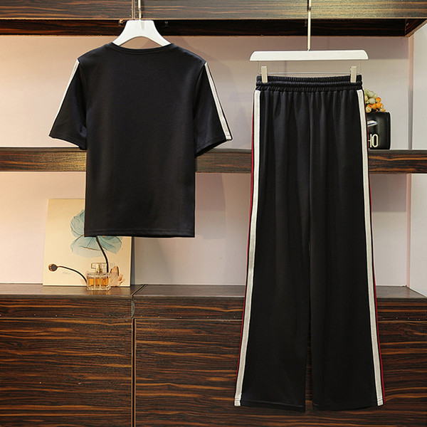 Set de dama modern din doua parti tricou + pantaloni in negru