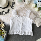 Modern női felső, széles pántokkal és gombokkal