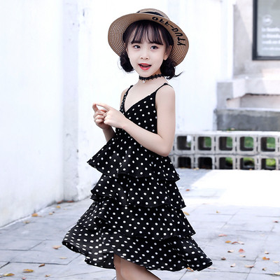 Стилна детска рокля в два цвята с V-образно деколте и тънки презрамки 