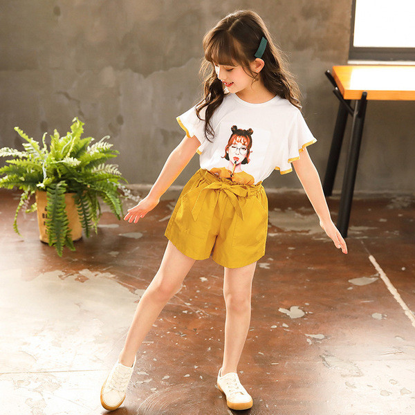 Kétrészes blúzból és nadrágból álló, mindennapi gyerekkészlet lányoknak