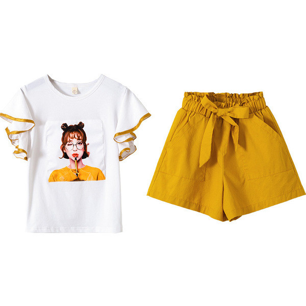 Kétrészes blúzból és nadrágból álló, mindennapi gyerekkészlet lányoknak