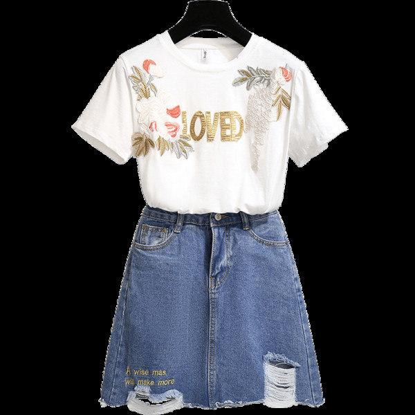 Kétrészes póló + farmerszoknya napi női szett