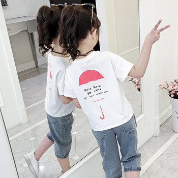 Ежедневна детска тениска за момичета в два цвята с надписи