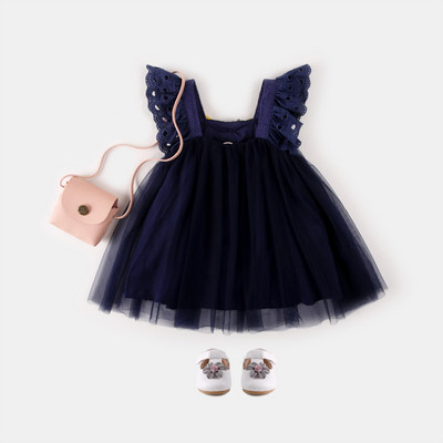 Модерна детска рокля в син цвят за момичета 
