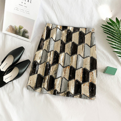 Stílusos női szoknya magas derékkal és flitterekkel, két színben