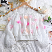 Alkalmi női blúz fehér és rózsaszín 3D elemekkel