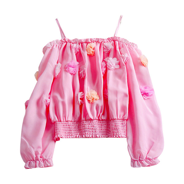 Alkalmi női blúz fehér és rózsaszín 3D elemekkel