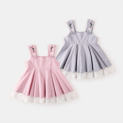 Модерна детска рокля на презрамки в сив и розов цвят