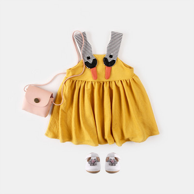 Бебешка рокля на презрамки в жълт цвят за момичета