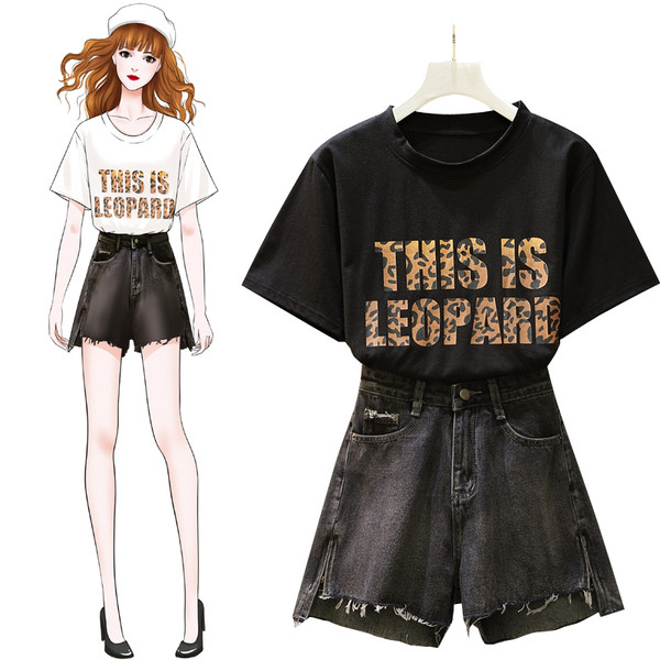 Hétköznapi női szett blúzzal és rövid farmernadrággal, két színben