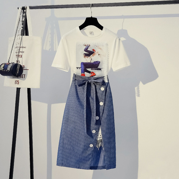 Set de bluză de damă modern cu imprimeu și fustă