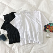 Modern női blúz fehér és fekete színben, O-nyakkal