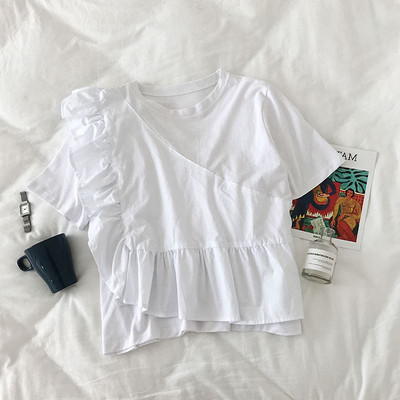 Modern női blúz fehér és fekete színben, O-nyakkal