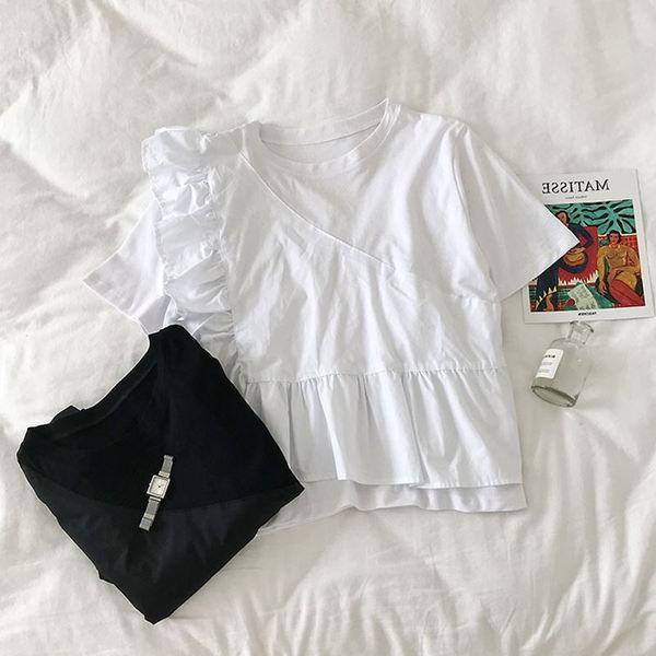 Modern női blúz fehér és fekete színben, O-nyakkal