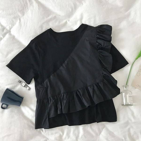 Modern női blúz fehér és fekete színben, O-nyakkal