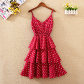 Rochie casual de dama cu bretele subtiri in patru culori de puncte
