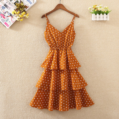 Rochie casual de dama cu bretele subtiri in patru culori de puncte