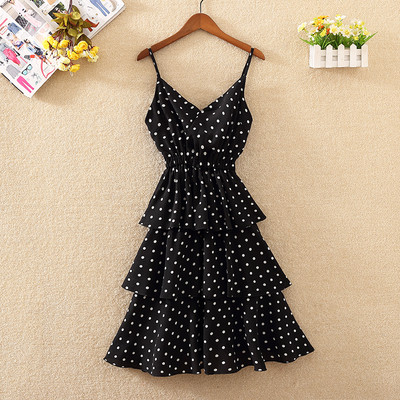 Rochie casual de dama cu bretele subtiri in patru culori de puncte