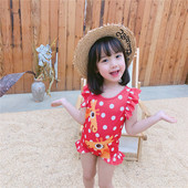 Gyermek teljes fürdőruha lányoknak piros színben, rátéttel