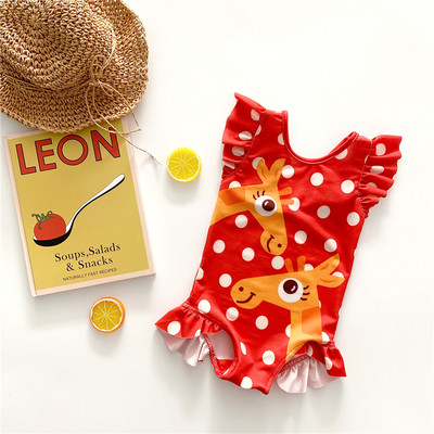 Gyermek teljes fürdőruha lányoknak piros színben, rátéttel