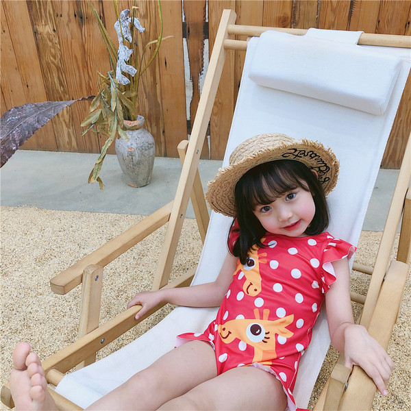 Gyermek teljes fürdőruha lányoknak piros színben, rátéttel