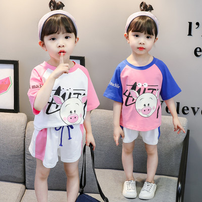 Ежедневен детски комплект за момичета включващ тениска и къси панталони в два цвята