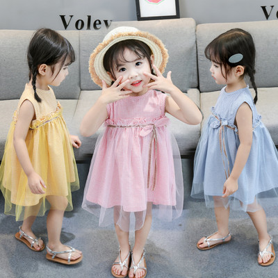Стилна детска рокля за момичета с тюл и панделка в няколко цвята