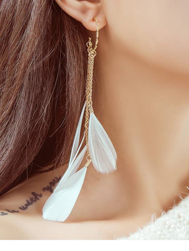 Női hosszú fülbevaló két színben, tollal