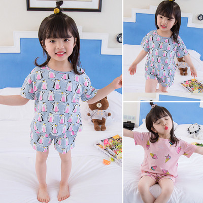 Модерна детска пижама за момичета с десен в розов и син цвят