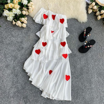 NOU Rochie elegantă de damă cu o singură mânecă și aplicație colorată - inimă