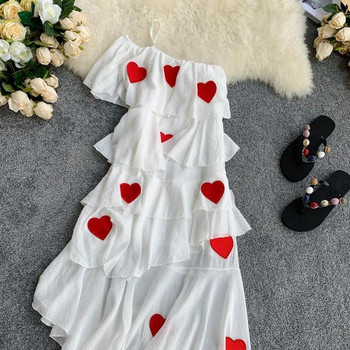 NOU Rochie elegantă de damă cu o singură mânecă și aplicație colorată - inimă