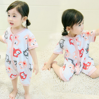 Pijamale de vara copii pentru fete cu model si fermoar in doua culori