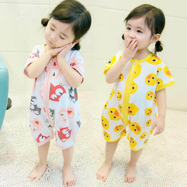Pijamale de vara copii pentru fete cu model si fermoar in doua culori