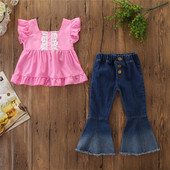 Stílusos gyerekszett lányoknak inggel és farmerrel