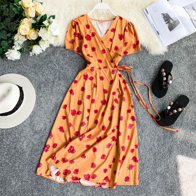 Női nyári ruha hosszú modell narancssárga színben