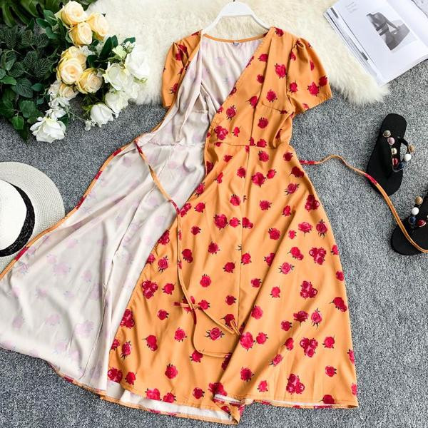 Női nyári ruha hosszú modell narancssárga színben