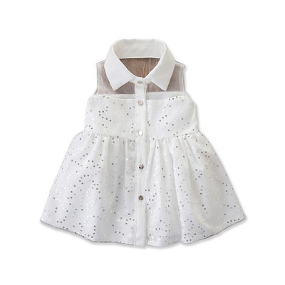 Stílusos gyerekruha lányoknak szabott modell gallérral és flitterekkel fehér és piros színben