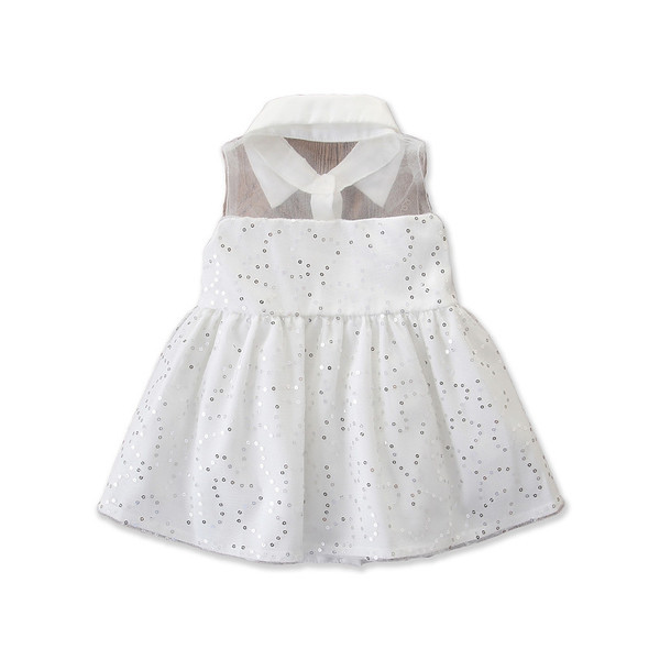 Stílusos gyerekruha lányoknak szabott modell gallérral és flitterekkel fehér és piros színben