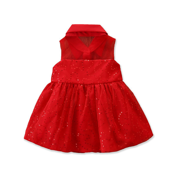 Stílusos gyerekruha lányoknak szabott modell gallérral és flitterekkel fehér és piros színben