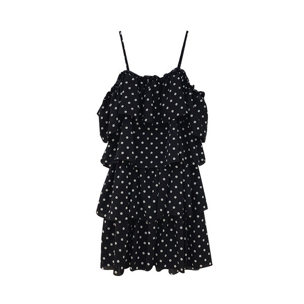 Alkalmi női ruha vékony pántokkal, fehér és fekete színben