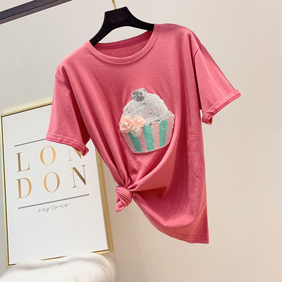 Modern női póló rátéttel, négy színben