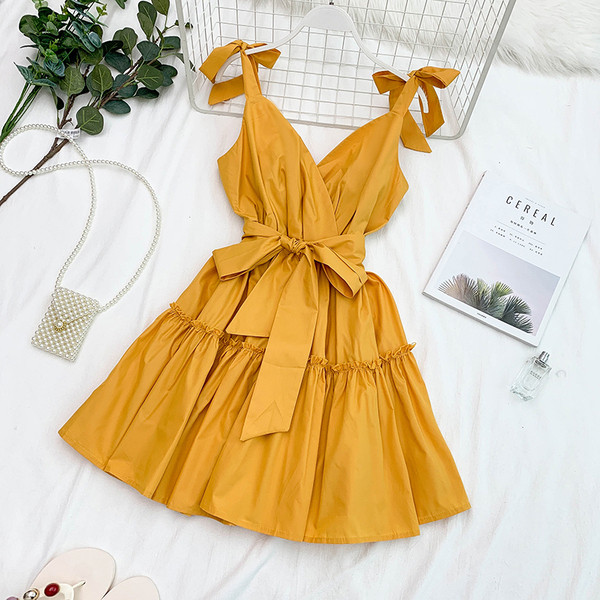 Női ruha V-nyakú nyakkendővel több színben