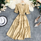 Rochie de dama model lung cu maneca scurta in mai multe culori