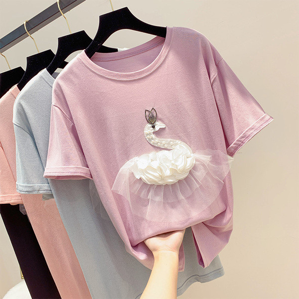 Alkalmi női póló 3D elemmel, négy színben