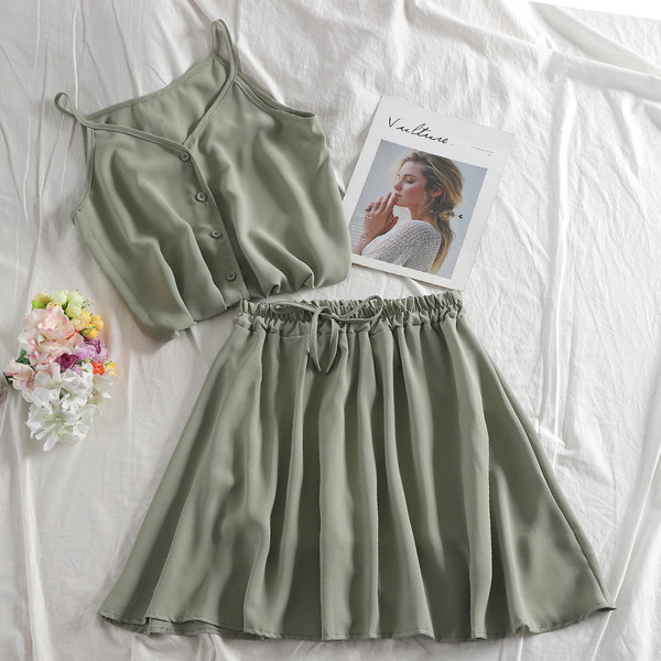 Stílusos női szett két részből - felső és szoknya több színben