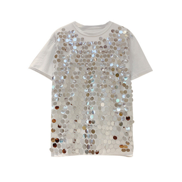 Tricou elegant de damă cu paiete în alb și negru