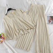 Stílusos női szett három részből, fekete, kék és bézs színben