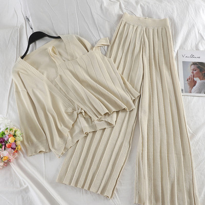 Stílusos női szett három részből, fekete, kék és bézs színben