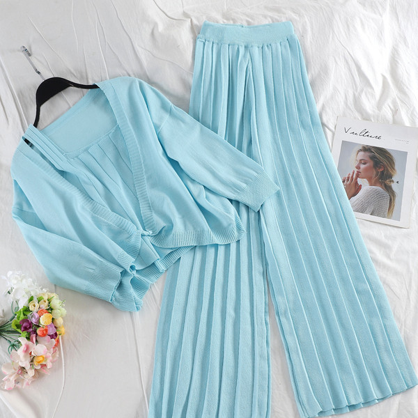 Stílusos női szett három részből, fekete, kék és bézs színben